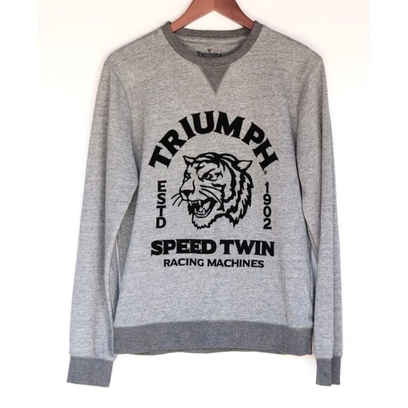 Lucky Jeans Triumph Women's Small Gray Sweatshirt Twin Speed Tiger Knit Sweater - Picture 1 of 7